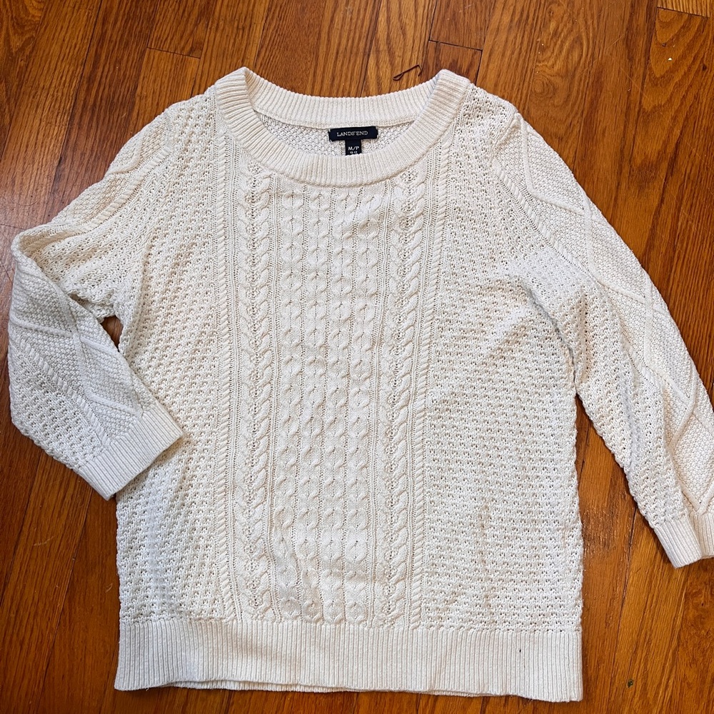 Lands' End Cream Cable Knit Sweater